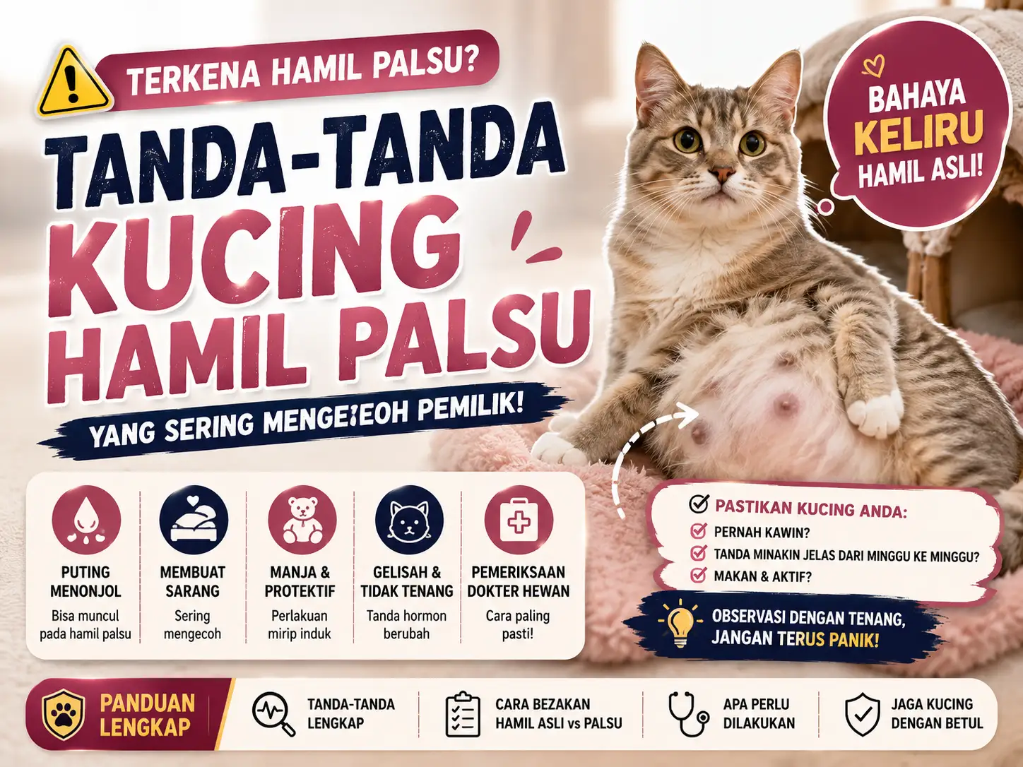 Tanda-Tanda Kucing Hamil Palsu (False Pregnancy) yang Sering Mengecoh Pemilik