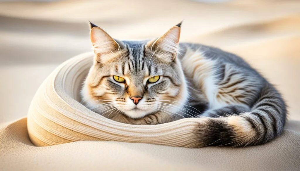 Kucing tidur di pasir atau litter box