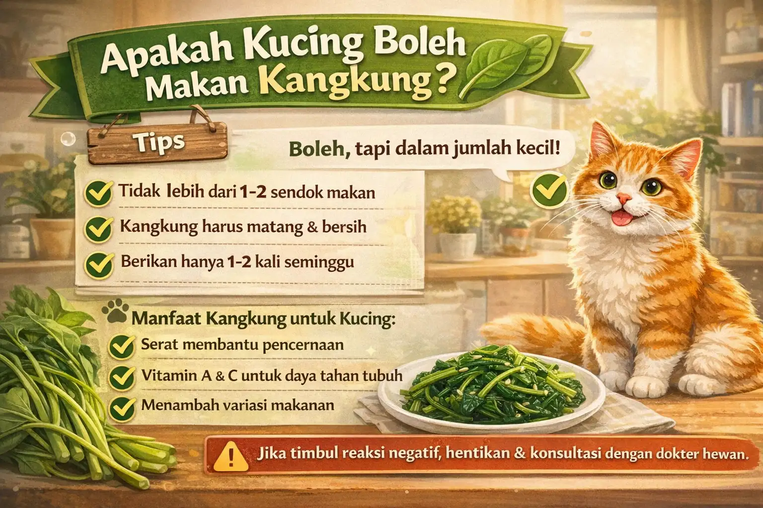Penuh Nutrisi! Apakah Kucing Boleh Makan Kangkung?