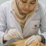 Kucing di klinik hewan sedang diperiksa
