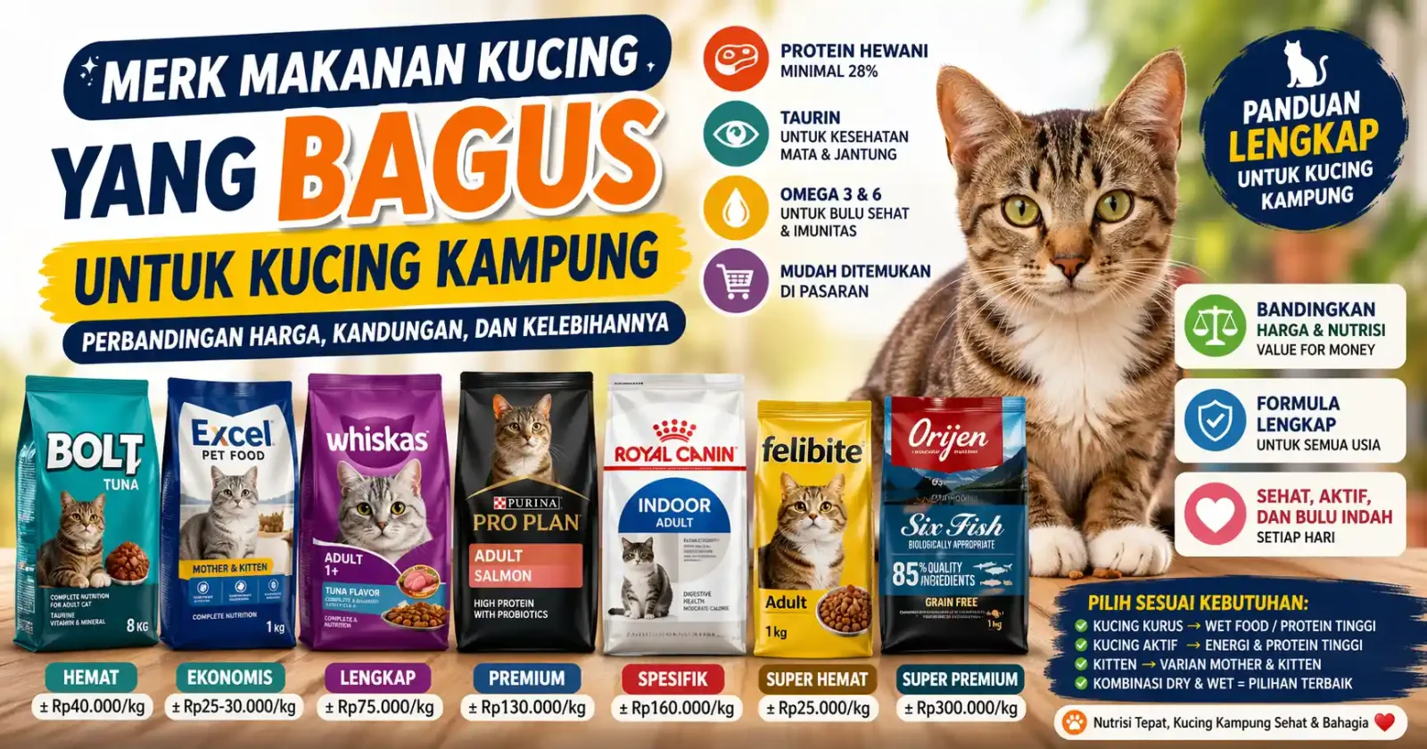 Merk Makanan Kucing yang Bagus untuk Kucing Kampung: Perbandingan Harga, Kandungan, dan Kelebihannya